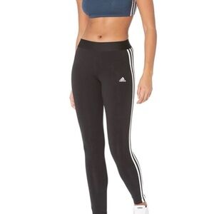 Adidas Black Tight Fit Atheltic Preppy Leggings With White & Black Accents